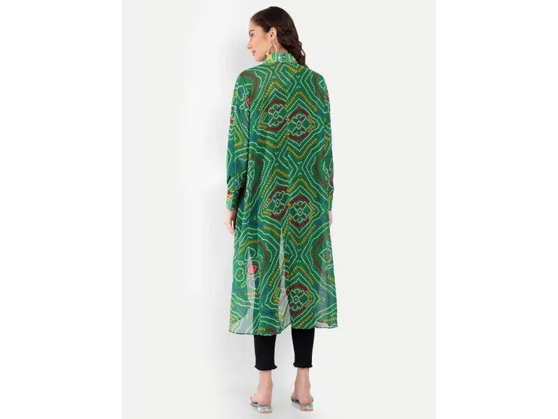 Green bandhini high low shirt