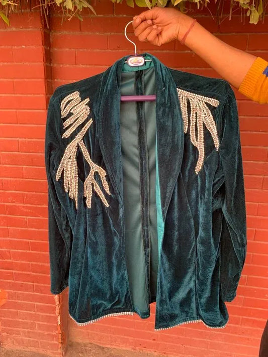 Velvet rhinestone embellished blazer