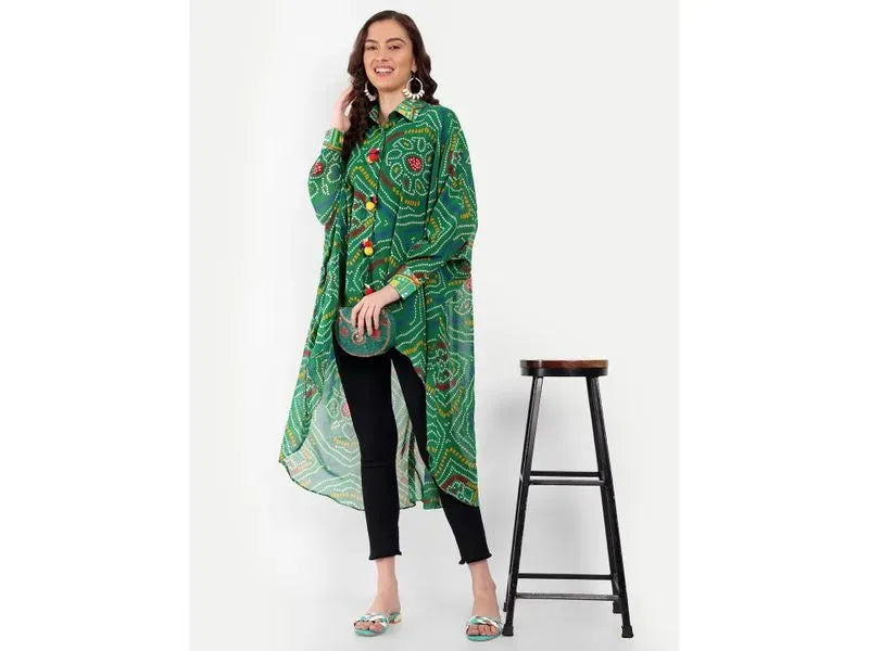 Green bandhini high low shirt